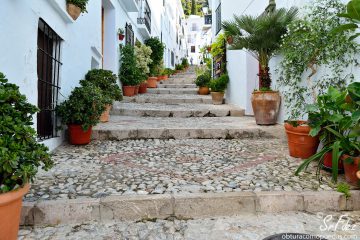 A typical pittoresk stairs street in the white village of Frigiliana